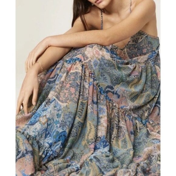 Misa Los Angeles Sz XS Dress Kali Maxi floral patchwork sleeveless chiffon Boho - Picture 3 of 10